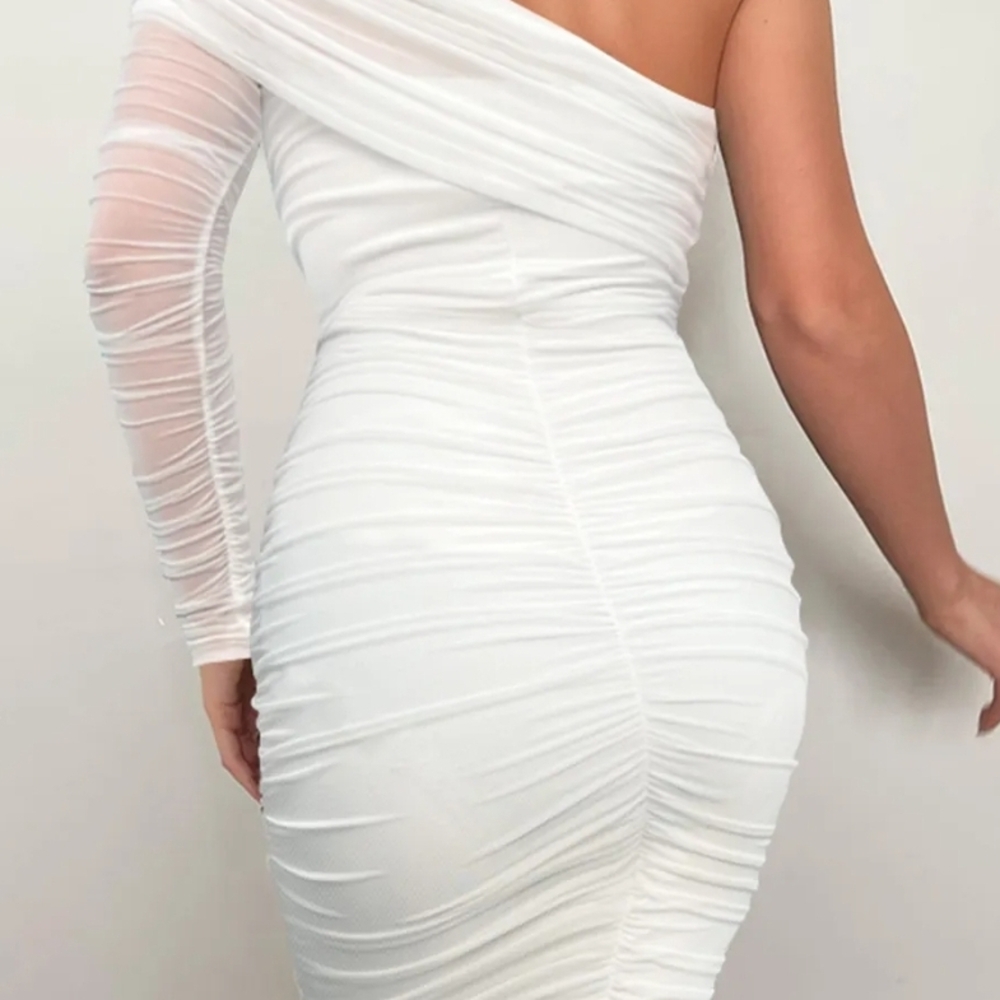 Chic One-Shoulder White Dress - Picture 8 of 9